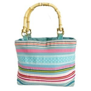 Tianni Preppy Grosgrain Ribbon Handbag with Bamboo Handles Pastels Fully Lined